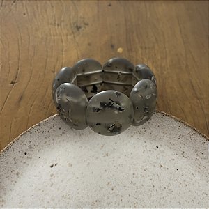 Bracelete de Bolas de Resina - Fosco - Cinza Semi, Rutilado