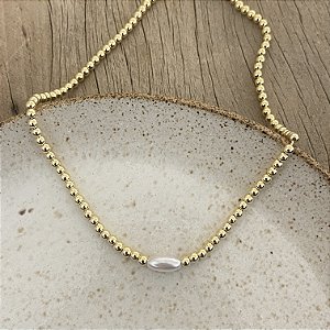 Choker Esfera Com Pérola - Dourado