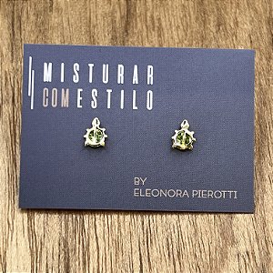 Brinco Mini Tartaruga - Esmeralda - Dourado