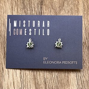 Brinco Mini Tartaruga - Esmeralda - Ródio