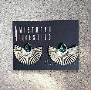 B Leque Aurora Com Zircônia - Verde - Ródio