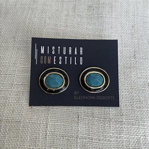 Brinco Oval Aurora - Turquesa com Preto