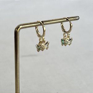 Argola Betina Duas Borboletas - Esmeralda e Cristal