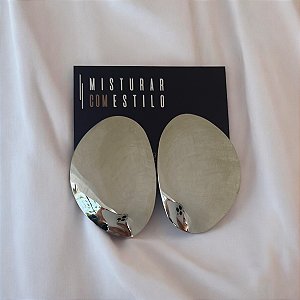 Brinco Chapa Oval Lisa - Ródio