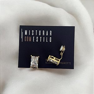 Brinco De Pressão Retangular - Dourado