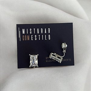 Brinco De Pressão Retangular - Ródio