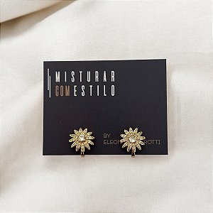 Brinco De Pressão Flor com zircônia - Ródio