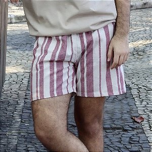 Short Palermo - Linho Bordô Listrado
