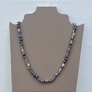 Colar Murano - P - Curto - Azul com Branco