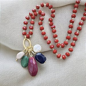 Colar Penca Cristais - Vermelho