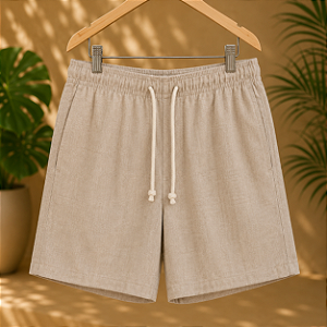 Short Veneza - Linho Bege Mesclado Liso