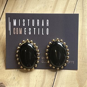 Brinco Aurora Resina Oval - Preto