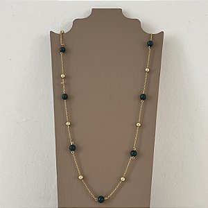 Colar Cora Bolas 7mm - Verde - 80cm