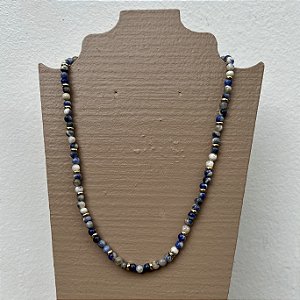 Colar Murano Pedra Ibiza - P - curto - branco e azul
