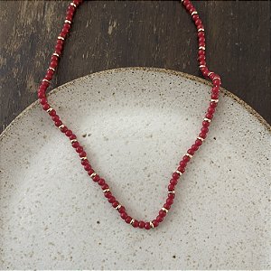 Colar Pedras Naturais Ibiza - P - Curto - Vermelho