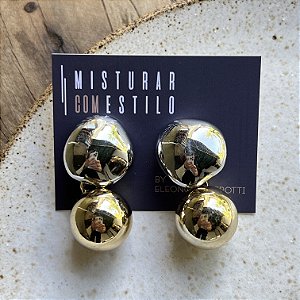 Brinco Botão e Bolão - G - Ródio e Dourado