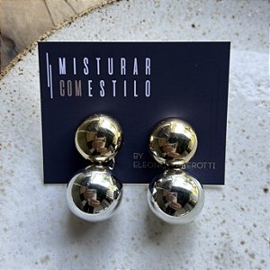 Brinco Botão e Bolão - M - Dourado e Ródio