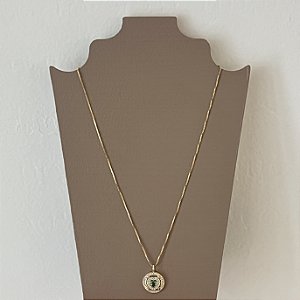 Colar Medalha Coração Esmeralda e Zircônias