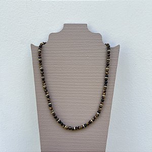Colar Murano Pedra Ibiza - P - curto - Olho de Tigre