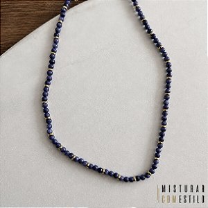 Colar Pedras Naturais Ibiza - P - Curto - Azul Jeans