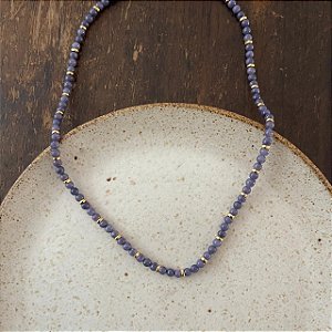 Colar Pedras Naturais Ibiza - P - Curto - Azul Jeans