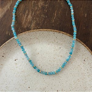 Colar Pedras Naturais Ibiza - P - curto - Turquesa