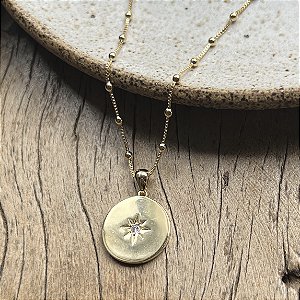 Corrente De Esferas Medalha de Oito Pontas - Longo