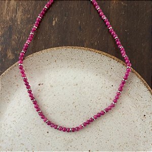 Colar Pedras Naturais Ibiza - P - Curto - Lilás Degradê - Ródio