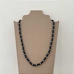 Colar Murano Pedra Ibiza - P - Curto - Preto - Ródio