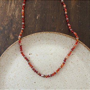 Colar Pedras Naturais Ibiza - P - Curto - Laranja - Ródio