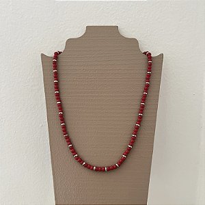 Colar Murano Pedra Ibiza - P - Curto - Vermelho - Ródio