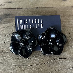 Brinco Flor De Resina - Preto
