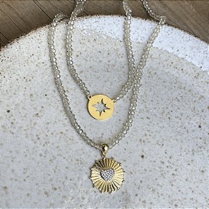 Colar Cristais Duplo - Cristal - Coração
