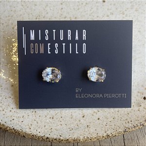 Brinco Ponto Oval Deitado - Cristal - M