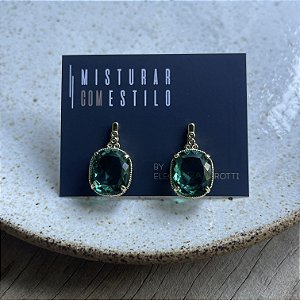 Brinco Cristal Retangular com Zircônia - Esmeralda