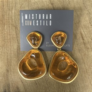 Brinco Pedra Orgânica Dupla Lumière - Âmbar