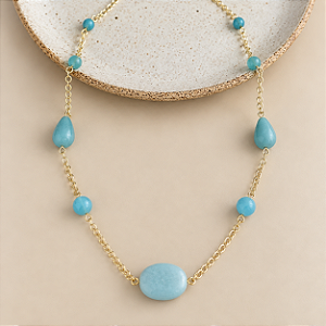 Colar Petra Boho Pedras - Turquesa - Longo