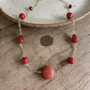 Colar Petra Boho Pedras - Marsala - Curto