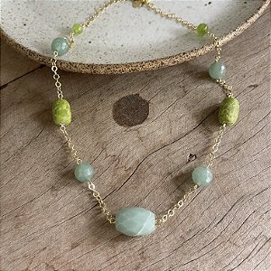 Colar Petra Boho Pedras - Verde - Curto