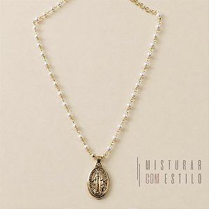 Colar Pérolas Medalha N. S. das Graças