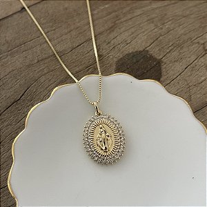 Colar Medalha N.S. das Graças com Zircônia
