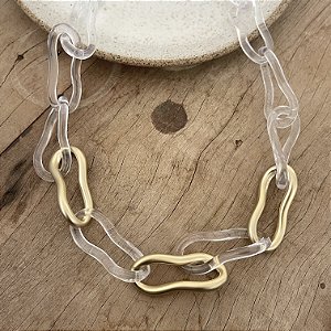 Colar Petra Elos Cristal e Dourado