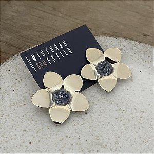 Brinco Flor Petra - G - Marinho