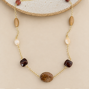 Colar Petra Boho Pedras - Fumê - Curto