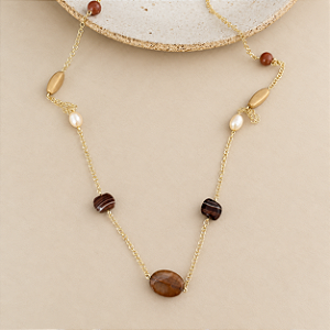 Colar Petra Boho Pedras - Fumê - Longo