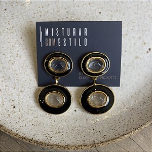 Brinco Oval Duplo Aurora - Cristal - Preto