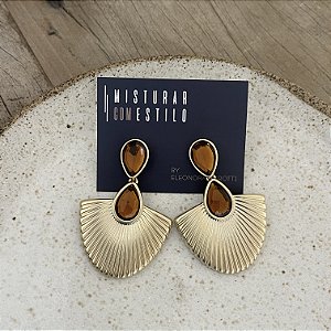 Brinco Leque Petra com Gota - Âmbar