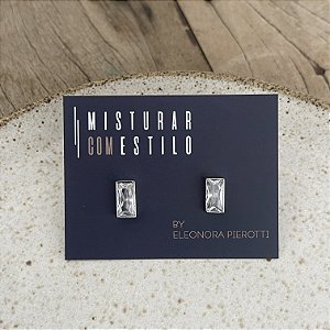 Brinco Retangular de Cristal - Ródio