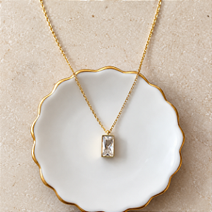 Colar Retangular de Cristal - Dourado