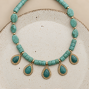 Colar Boho com Gotas - Turquesa